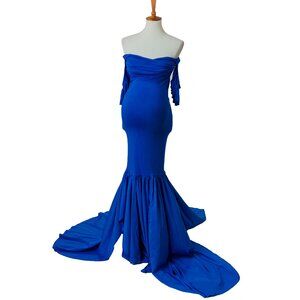 Gorgeous Blue Off-the-Shoulder Maternity Gown – Size M to XL